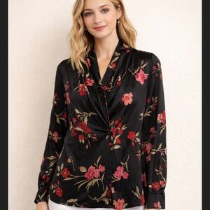 MIC Floral Black and Red  Silk beaded Blouse